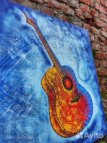 Картина 80х80 см. масло, холст. Гитара Музыка