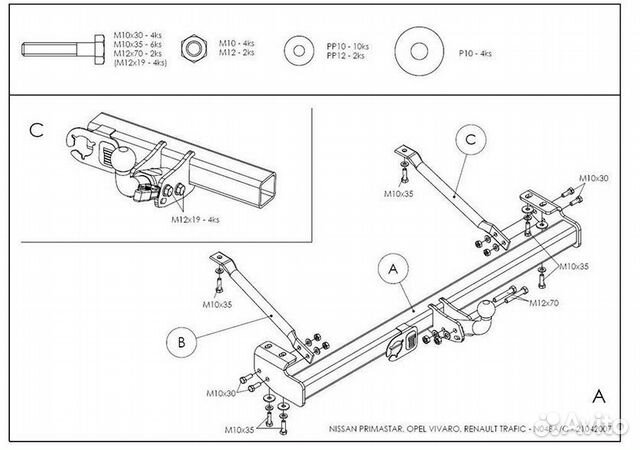 Фаркоп Renault Trafic 2001-2014, Nis. Prim. 2002-2