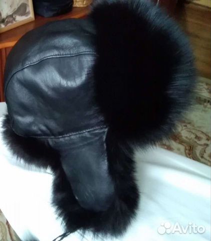Шапка мужская кожа комбинированная с песцом,р 56
