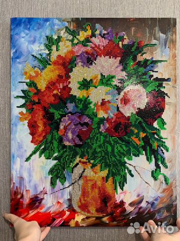 Картина готовая «Цветы в вазе». Алмазная мозайка