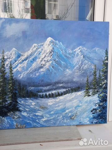 Картина маслом, горы, пейзаж