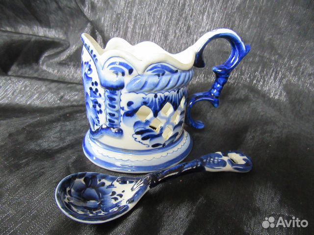 Подстаканник гжель с ложкой