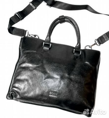 Мужская кожаная сумка HugoBoss black новая