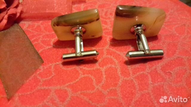 Запонки мужские новые бразильский агат СССР крупны Запонки мужские новые бразильский агат СССР крупны