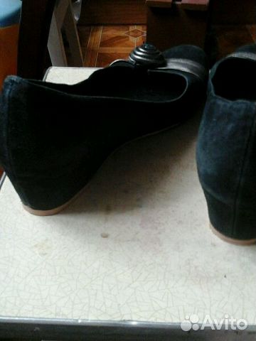 Туфли замшевые на танкетке Черные