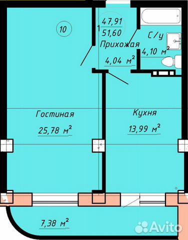 1-к квартира, 55.3 м², 10/11 эт.