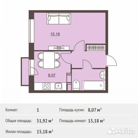 1-к квартира, 31.9 м², 5/6 эт.