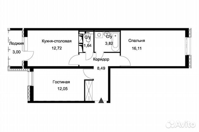 2-к квартира, 56.3 м², 2/13 эт.