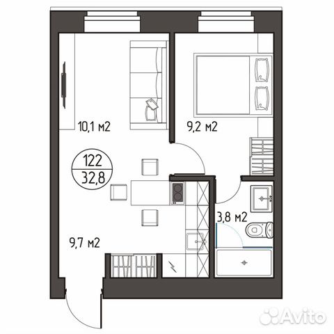 Студия, 33.1 м², 2/5 эт.