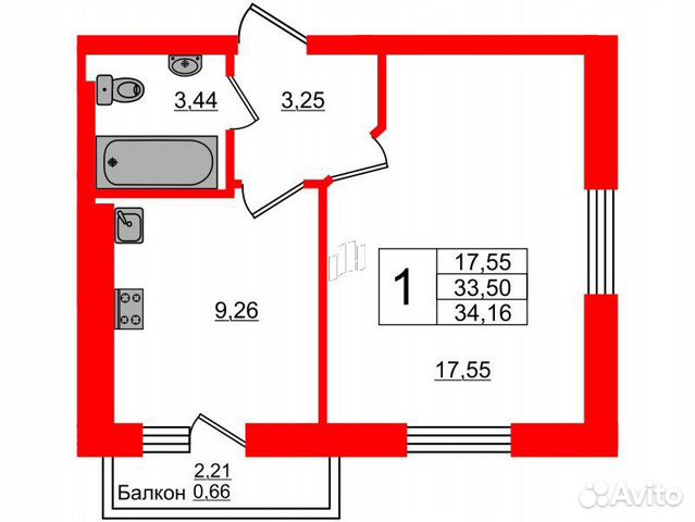 1-к квартира, 34.2 м², 1/7 эт. 1-к квартира, 34.2 м², 1/7 эт.