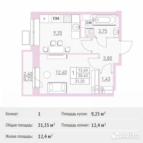 1-к квартира, 31.4 м², 15/17 эт.