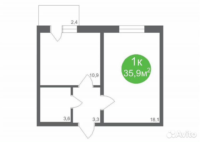 1-к квартира, 35.9 м², 1/3 эт. 1-к квартира, 35.9 м², 1/3 эт.