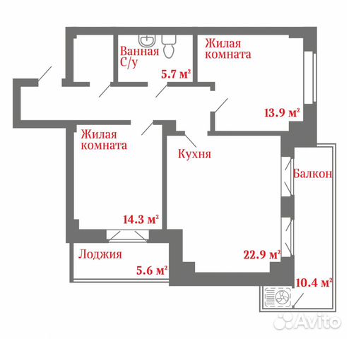 2-к квартира, 70.9 м², 13/18 эт.