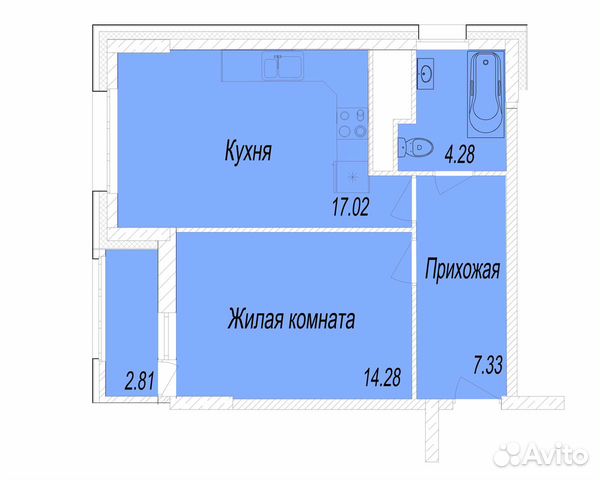 1-к квартира, 44.3 м², 15/25 эт.