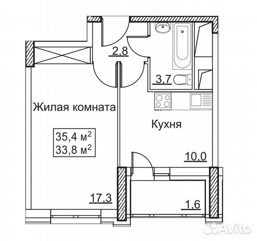 1-к квартира, 35.4 м², 18/22 эт. 1-к квартира, 35.4 м², 18/22 эт.