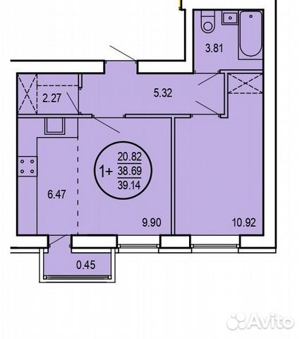 2-к квартира, 39.1 м², 4/8 эт.