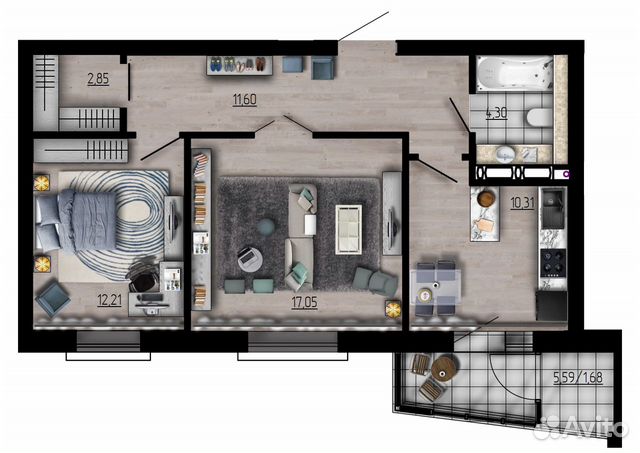 2-к квартира, 60 м², 10/13 эт.