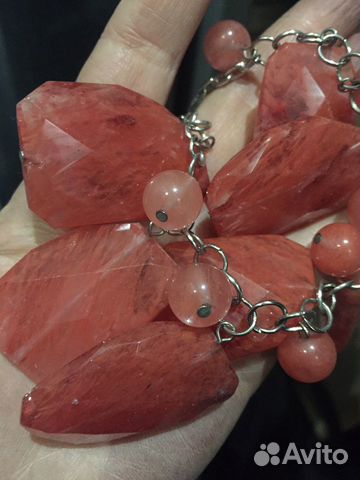 Ожерелье камень красный крупный натур, модный сбор Ожерелье камень красный крупный натур, модный сбор