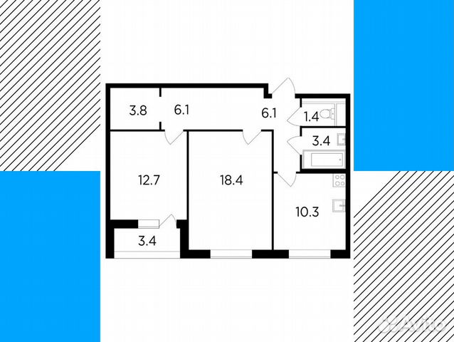 2-к квартира, 63.9 м², 19/19 эт. 2-к квартира, 63.9 м², 19/19 эт.