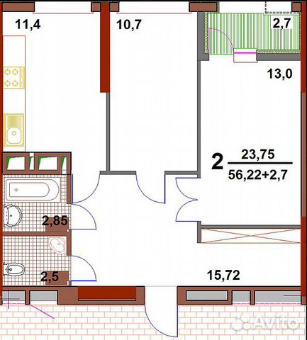 2-к квартира, 56.5 м², 15/28 эт. 2-к квартира, 56.5 м², 15/28 эт.