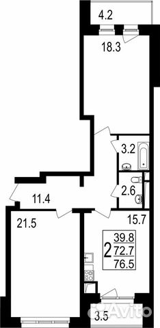 2-к квартира, 76.6 м², 4/4 эт.