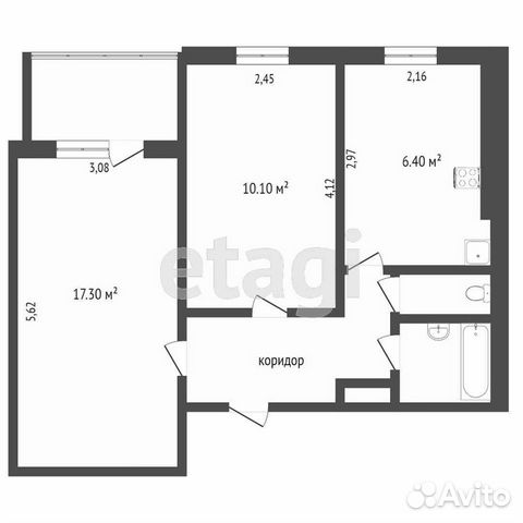2-к квартира, 43 м², 1/9 эт.