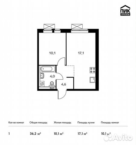 1-к квартира, 36.2 м², 17/25 эт. 1-к квартира, 36.2 м², 17/25 эт.