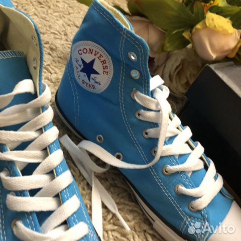 Кеды новые голубые converse высокие 35 размер Кеды новые голубые converse высокие 35 размер