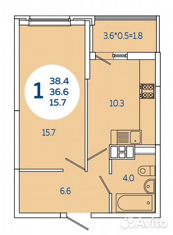 1-к квартира, 38.4 м², 5/20 эт. 1-к квартира, 38.4 м², 5/20 эт.