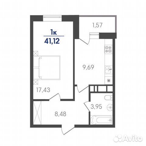 1-к квартира, 41.1 м², 3/7 эт.