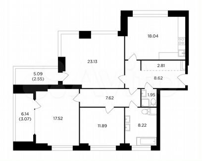 3-к квартира, 105.4 м², 2/29 эт.