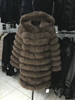 Шуба из песца с капюшоном трансформер
