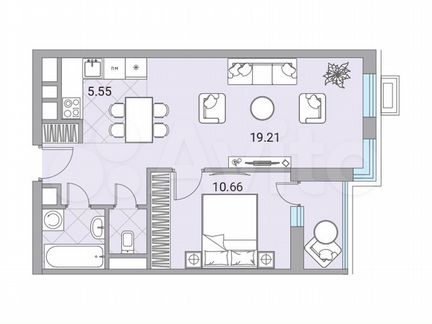 2-к квартира, 46.4 м², 6/24 эт.
