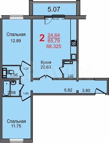 2-к. квартира, 68,3 м², 2/10 эт.