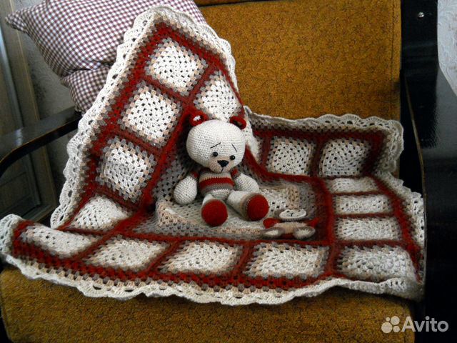 Детский вязаный плед с мишкой, комплект