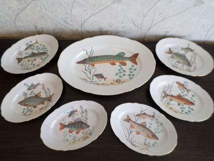Сервиз фарфоровый Рыбы Польша Cmielow