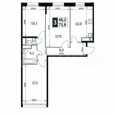 3-к. квартира, 73,8 м², 5/17 эт.