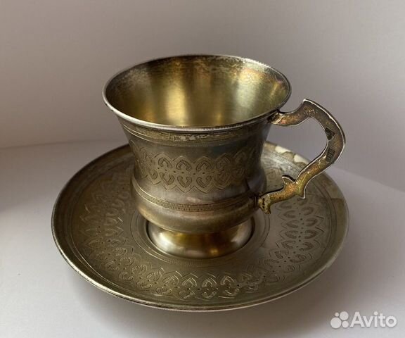 Чашка и блюдце, серебро 84 пробы