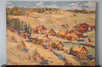 Картина маслом, деревенский пейзаж