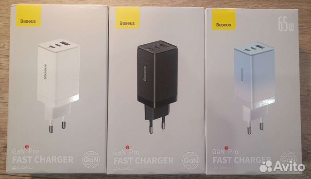 Быстрая зарядка Baseus GaN3 65W белая + кабель
