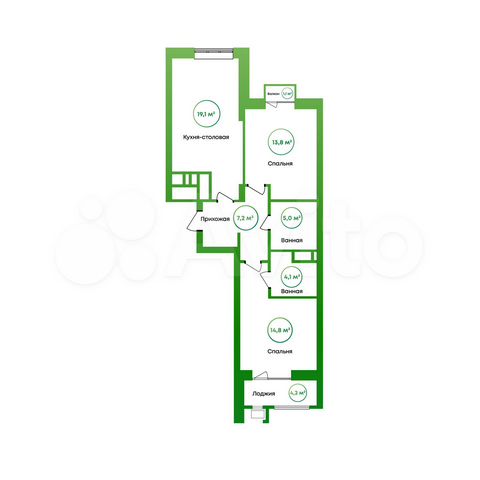 2-к. квартира, 67,1 м², 2/16 эт.