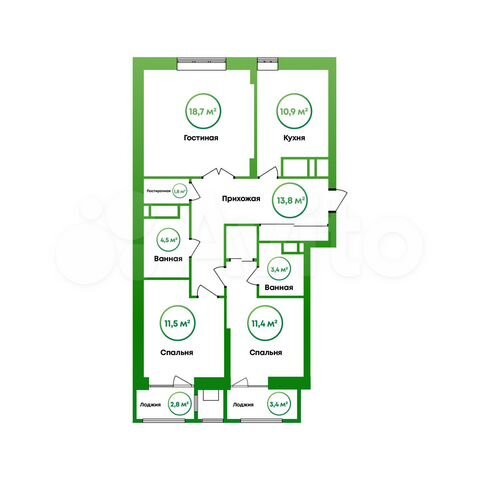 3-к. квартира, 82,4 м², 7/16 эт.