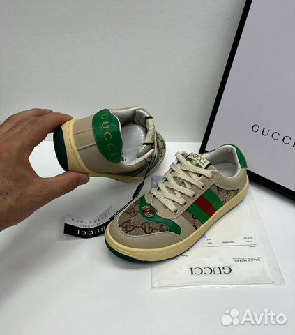 Кеды Gucci женские бежевые зеленые