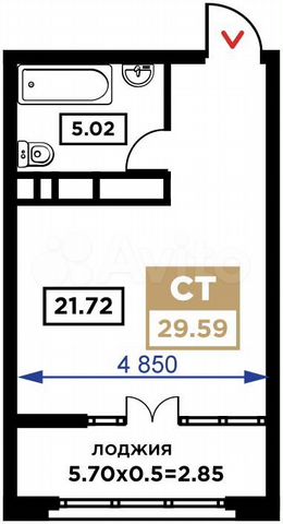 Квартира-студия, 29,6 м², 8/21 эт.