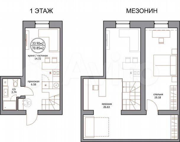 2-к. квартира, 70,9 м², 4/4 эт.