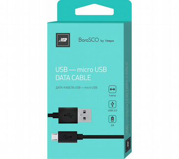 Дата-кабель borasco USB - Micro USB, 2А 1м, черный