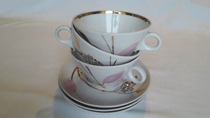Винтаж. Фарфоровые чайные пары «Мимоза». Дулёво