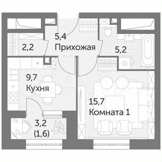 1-к квартира, 39.8 м², 3/38 эт.