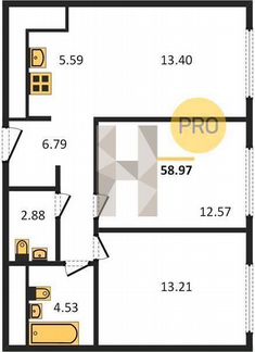 2-к квартира, 59 м², 12/28 эт.