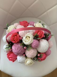 Букет/корзинка из пряжи и мыльных роз